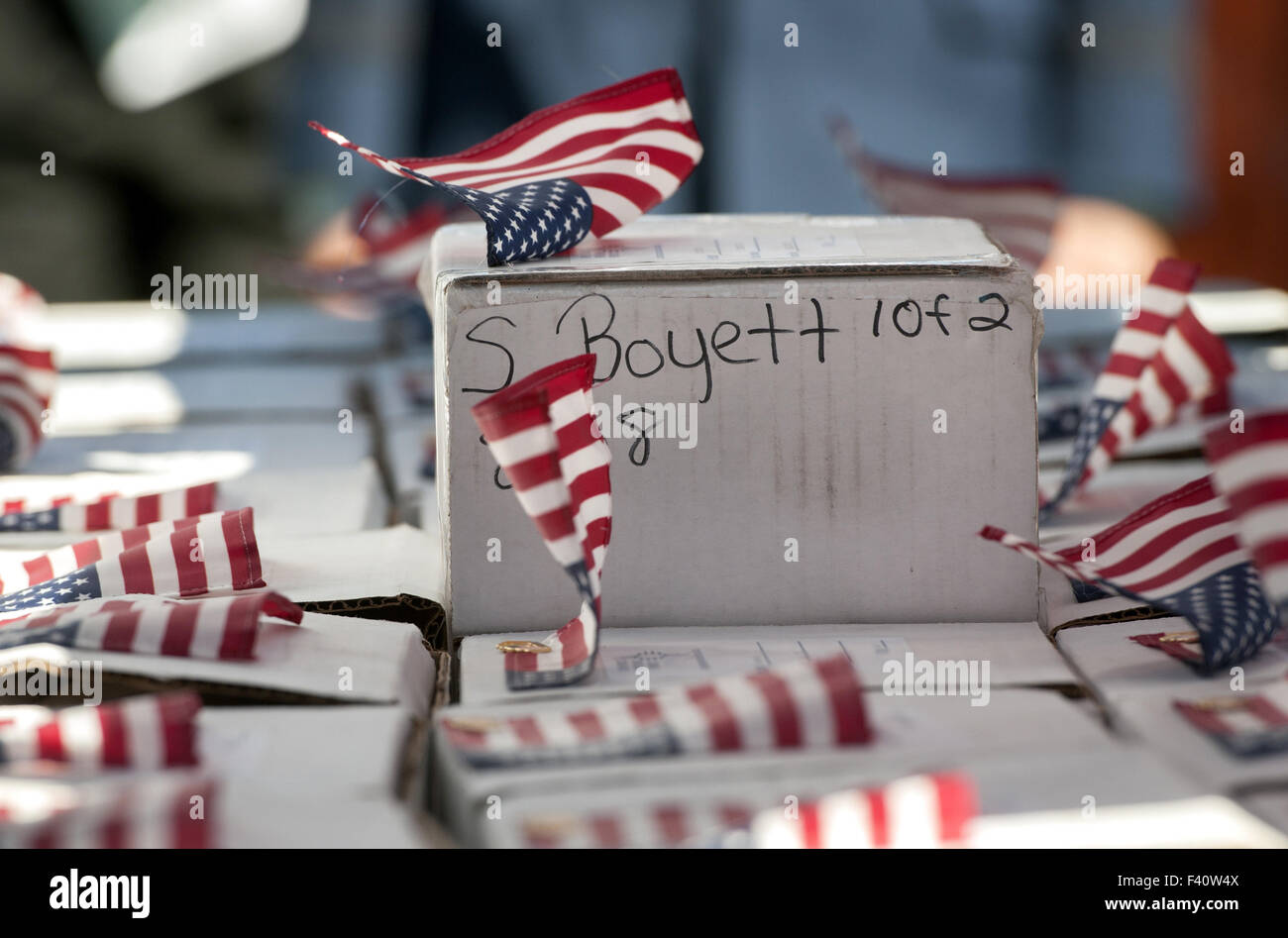 Usa. 13th Oct, 2015. Boxes containing the remains of 28 veterans interred during a ceremony at the Santa Fe National Cemetery in Santa Fe Tuesday October 13, 2015. The remains were from Bernalillo County. © Eddie Moore/Albuquerque Journal/ZUMA Wire/Alamy Live News Stock Photo
