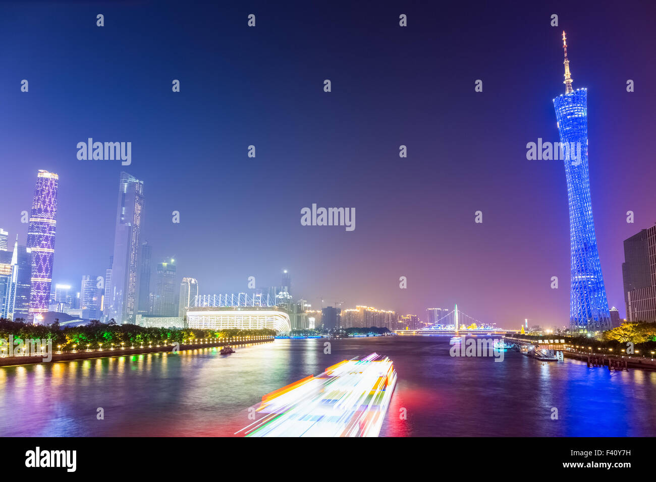 beautiful guangzhou pearl river at night Stock Photo