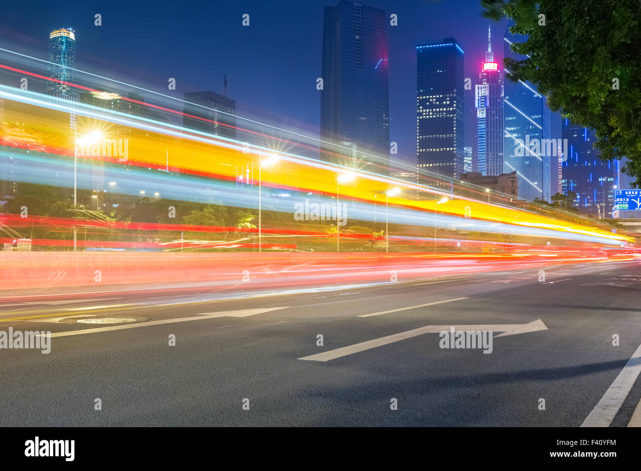 light trails  with modern building Stock Photo