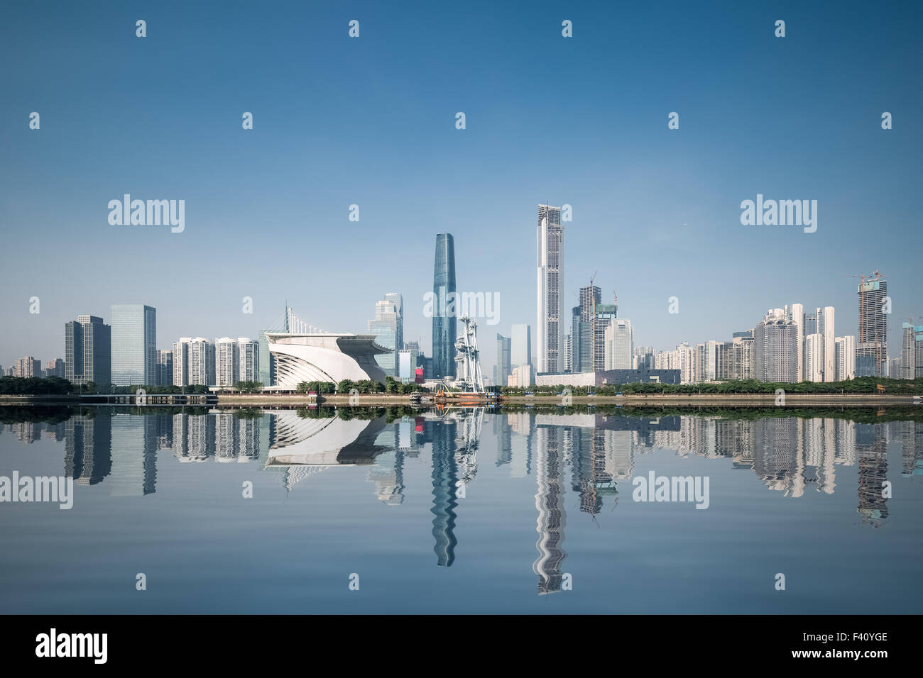 city skyline and reflection in guangzhou Stock Photo
