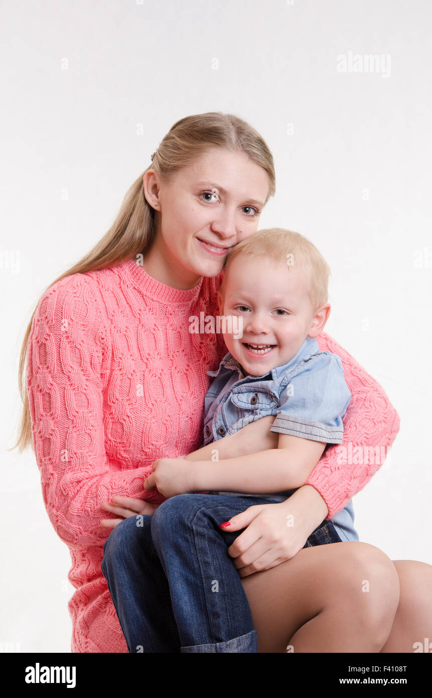 Happy mom and three year old son Stock Photo