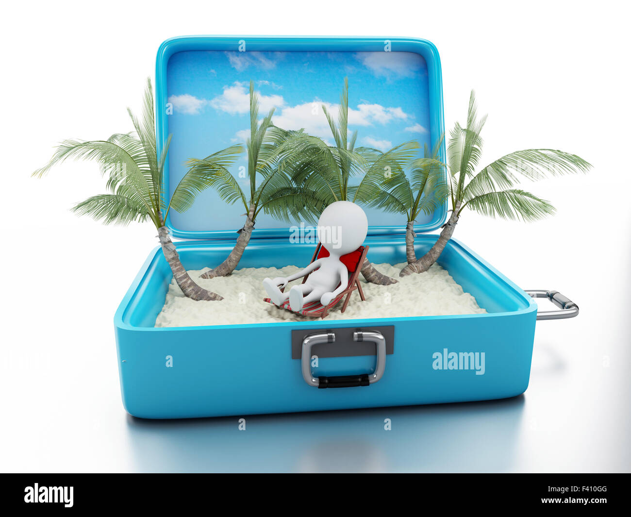 3d white people in a travel suitcase Stock Photo - Alamy