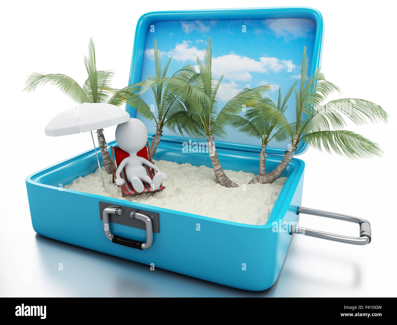 3d white people in a travel suitcase Stock Photo - Alamy
