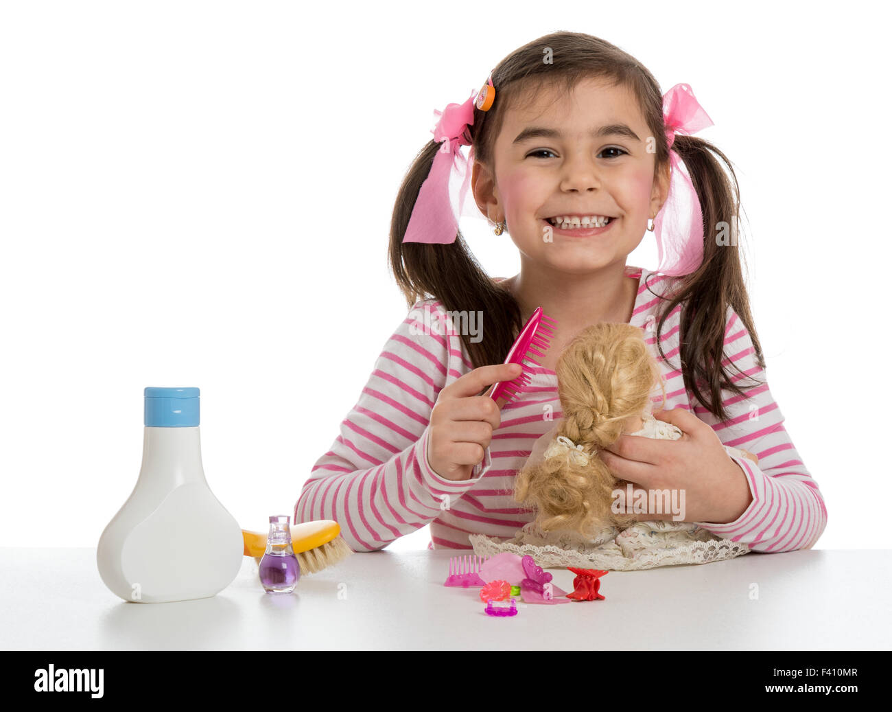 Girl Playing With Doll Stock Photo Alamy   Girl Playing With Doll F410MR 