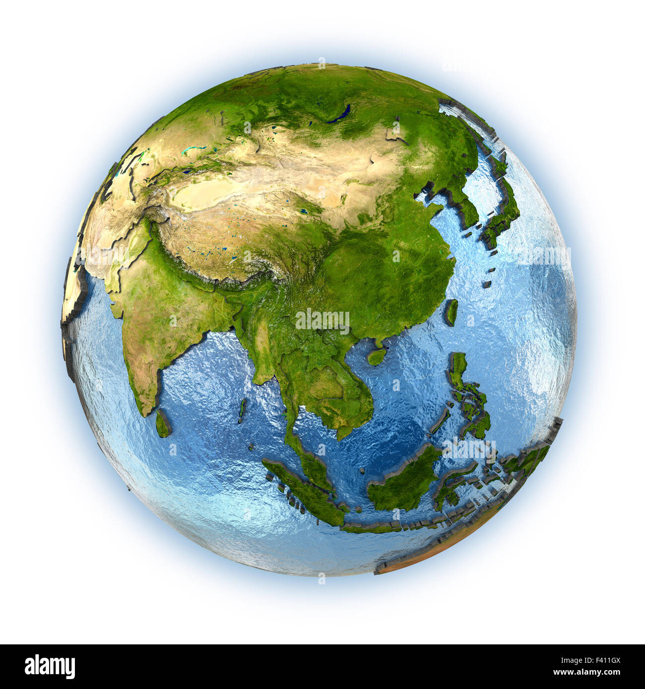 Earth with embossed continents and country borders. southeast