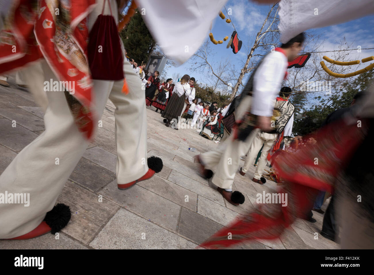Greek Vlachs dancing during the Vlach wedding ritual at Thebes city, Boeotia, Greece. Stock Photo
