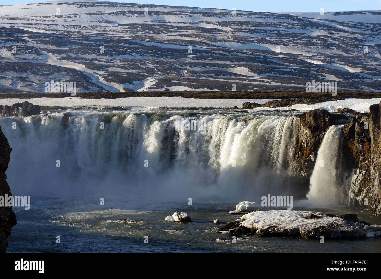 the waterfall Godafoss in Winter Stock Photo