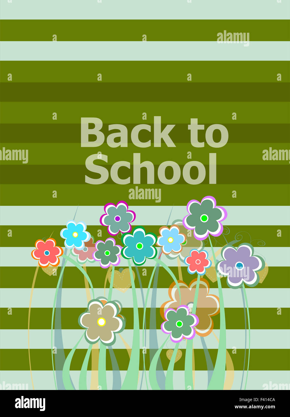 Back to school invitation card with flowers, education concept Stock Photo