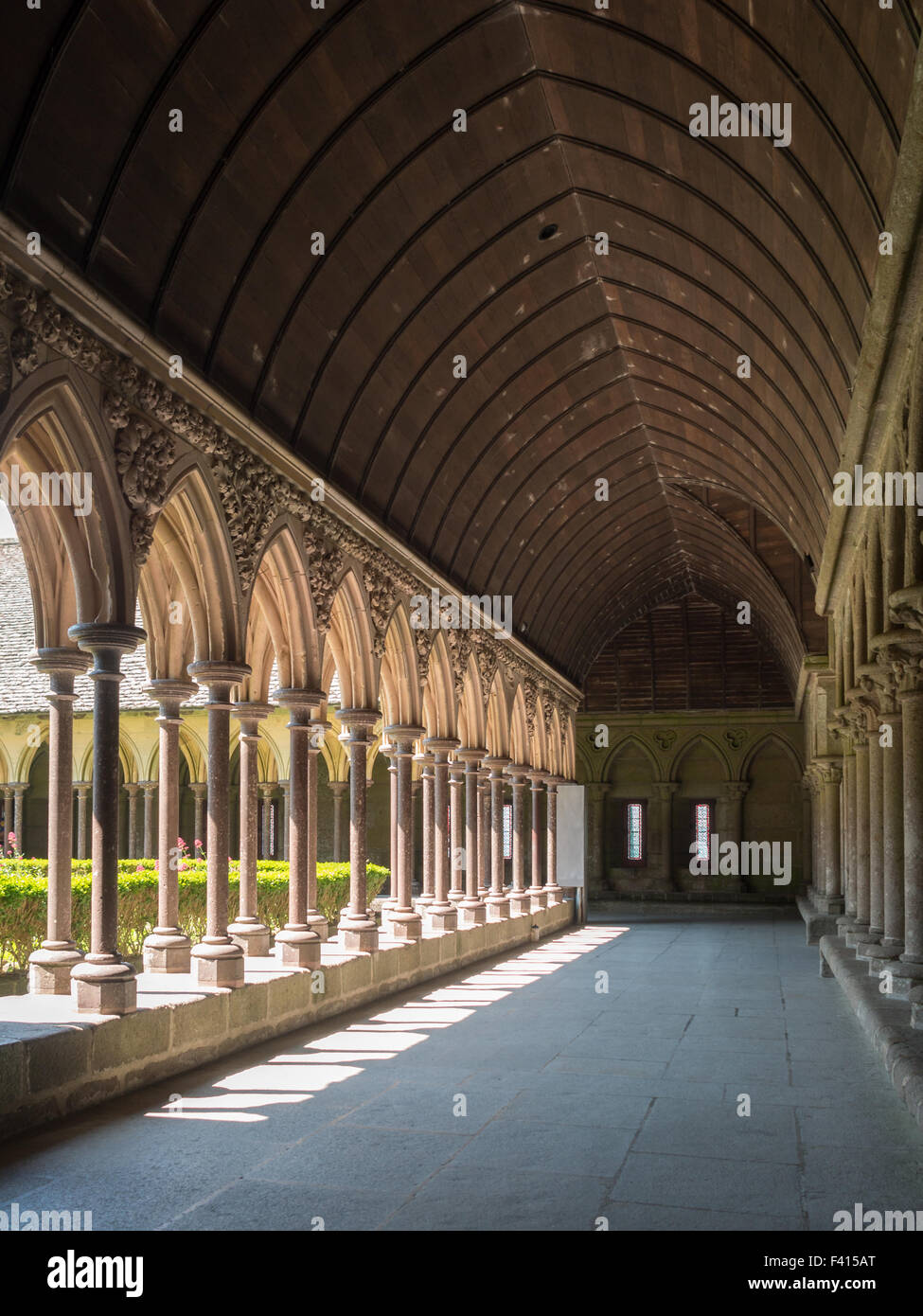 Cloister of the Mont Saint-Michel abbey Stock Photo