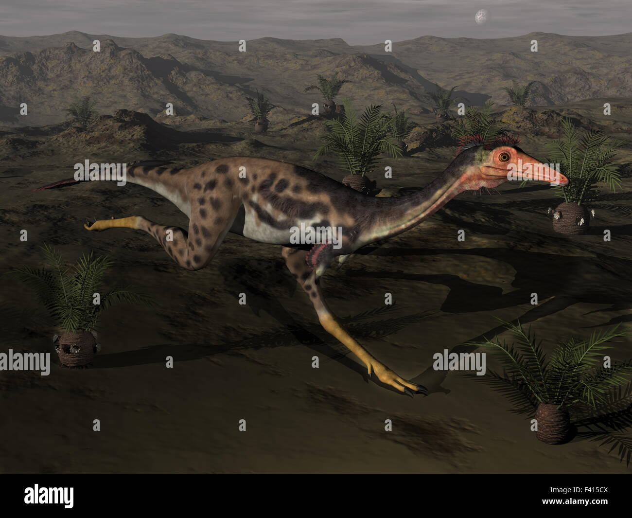 Mononykus dinosaur by night - 3D render Stock Photo - Alamy