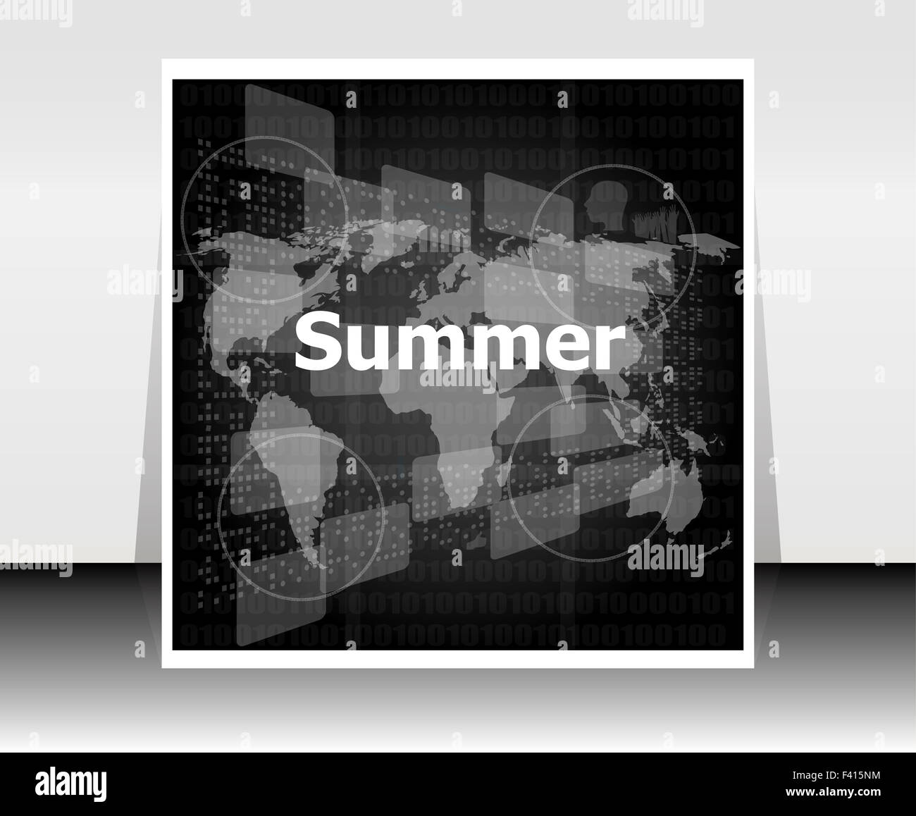 black and white abstract digital touch screen with summer word, abstract background Stock Photo
