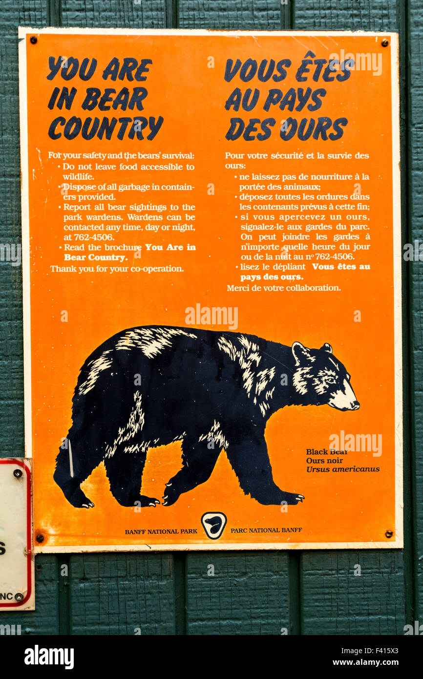 Public safety warning ''You are in Bear Country'', at Lake Minnewanka