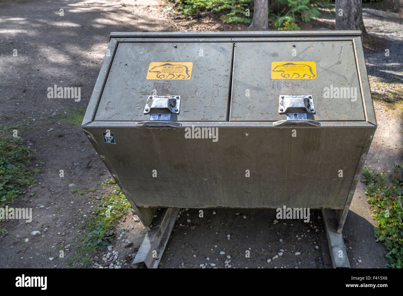 Bear proof trash containers in Wells Gray Provincial Park, British Columbia, Canada, North America. Stock Photo