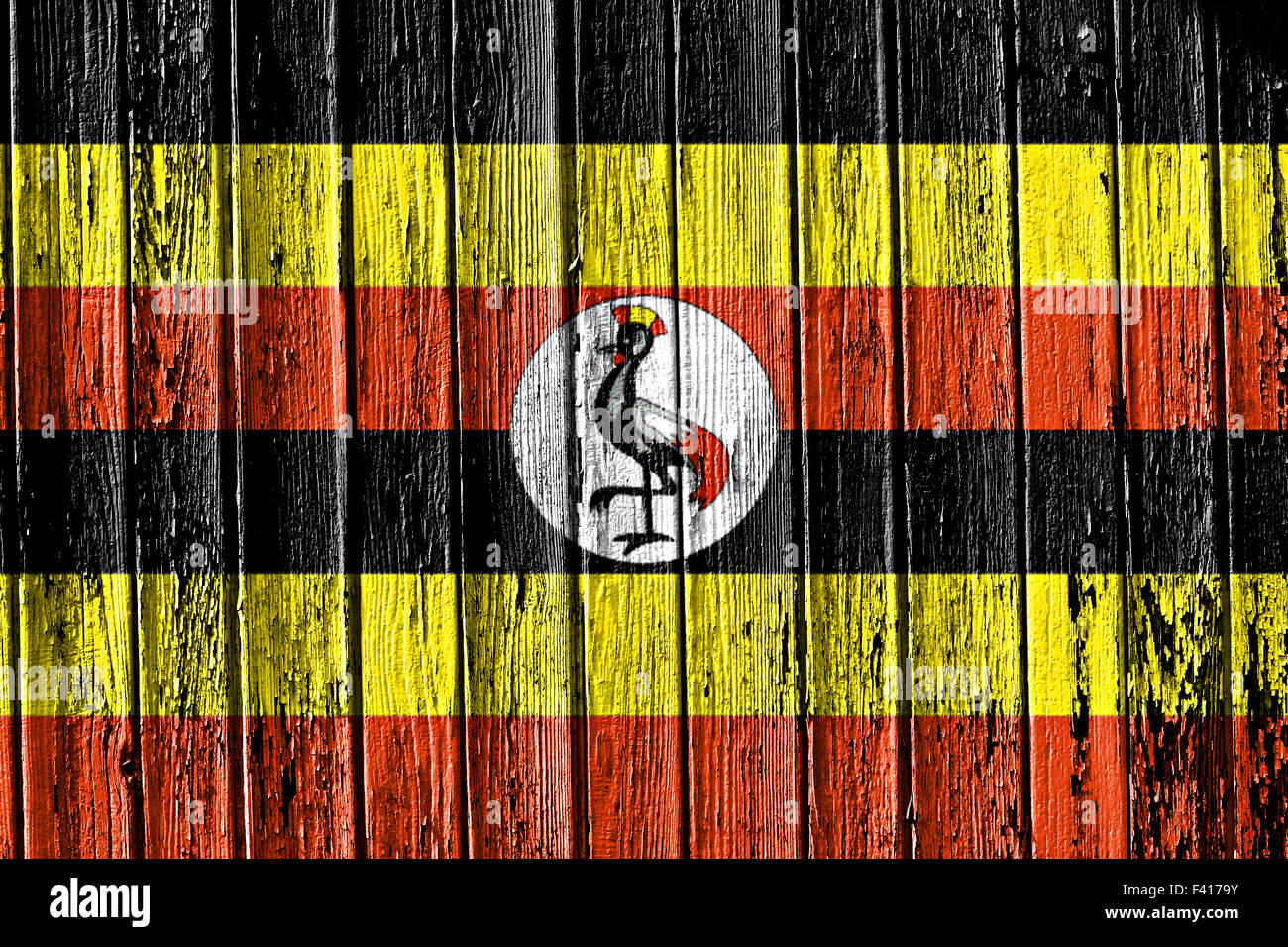 flag of Uganda painted on wooden frame Stock Photo