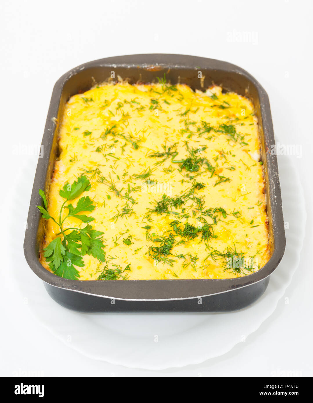 meat baked under cheese Stock Photo