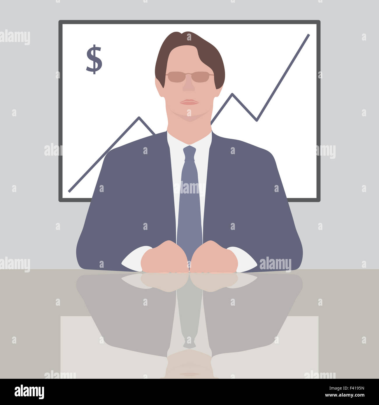 Flat design style modern vector illustration concept of successful and serious business man or manager in formal suit sitting at Stock Photo