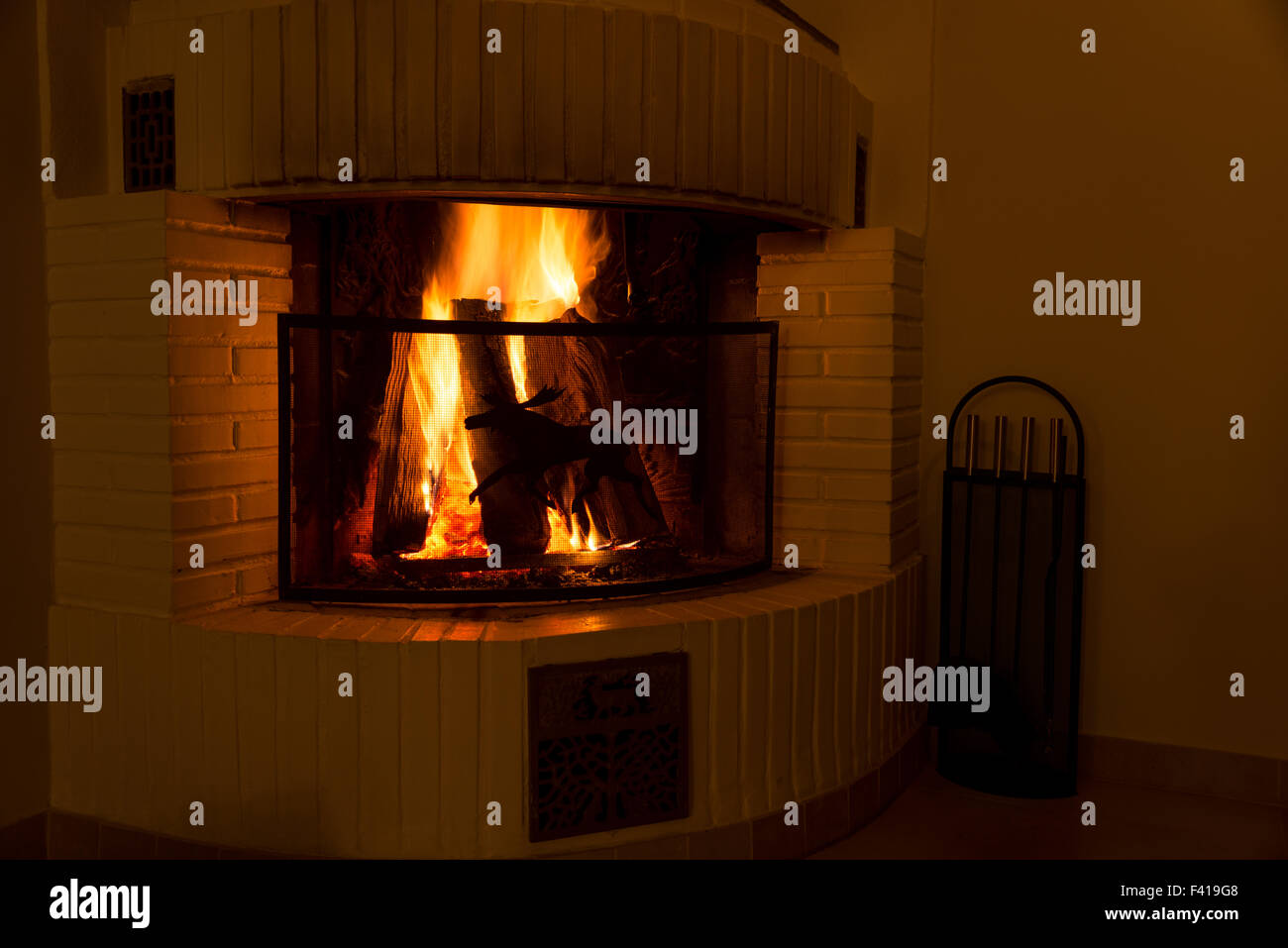 fireplace with burning logs Stock Photo Alamy