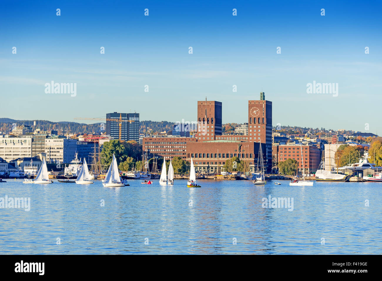 Harbour with boats and wooden yacht Stock Photo