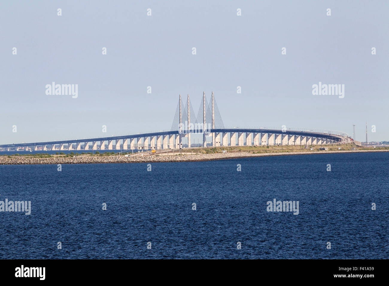 View of the Oresund bridge connecting Denmark and Sweden Stock Photo