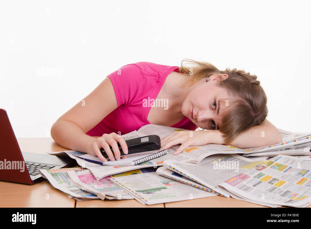 Girl tired of useless job search Stock Photo
