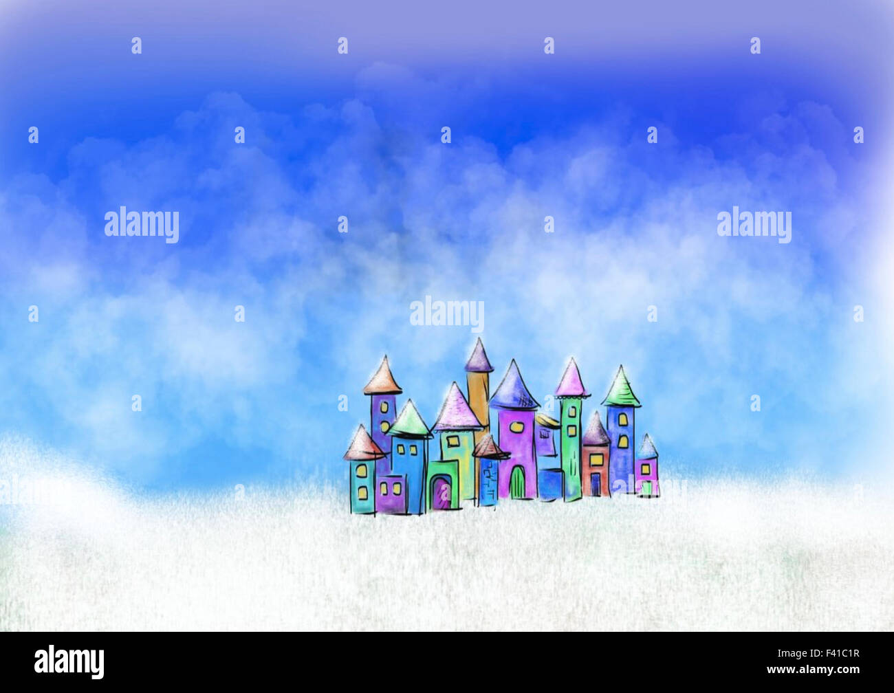 Illustration of winter town Stock Photo