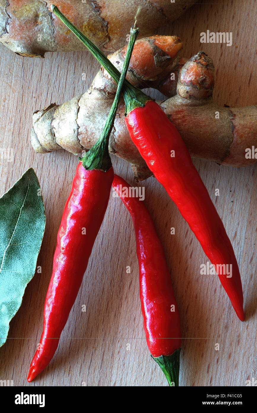 Chilis and Curcuma Stock Photo