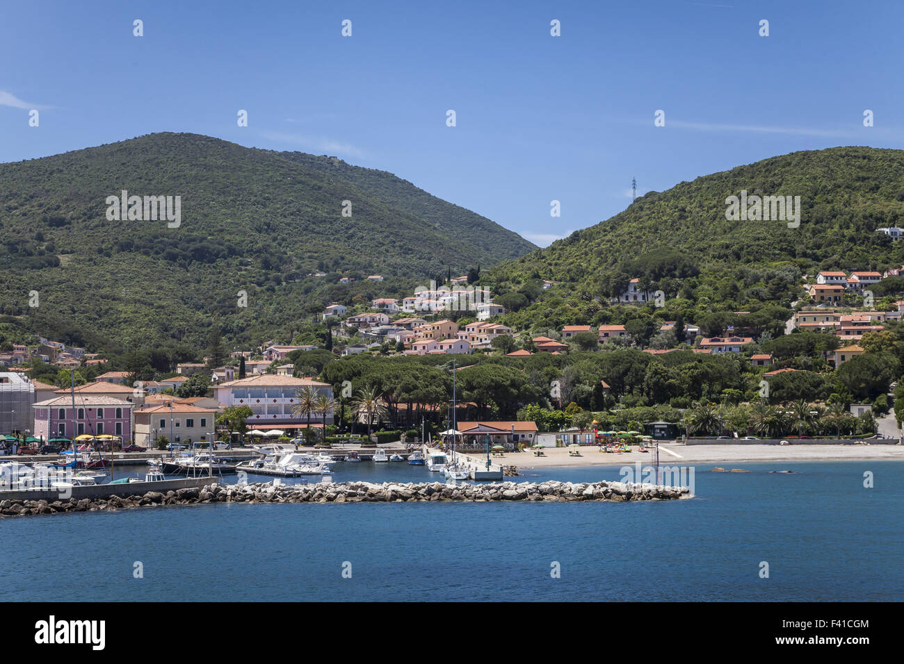 View to Cavo with beach, Elba Island, Italy Stock Photo - Alamy