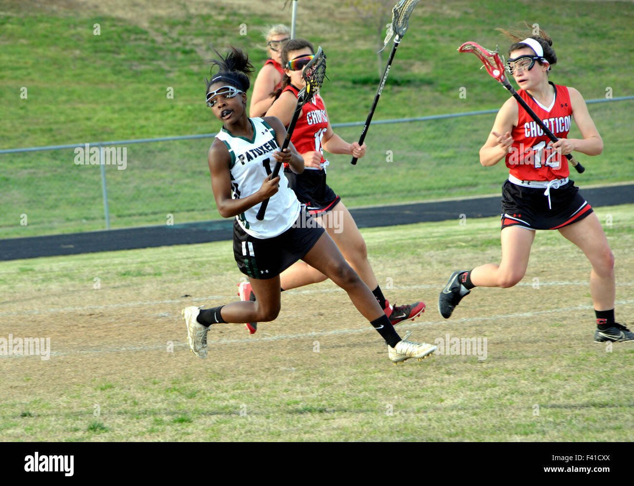 High school girls lacrosse game Stock Photo Alamy
