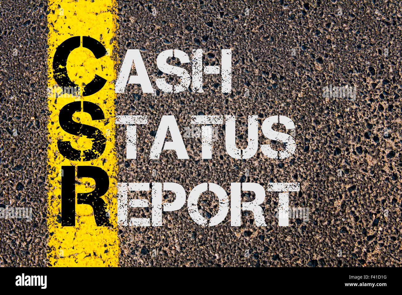 Concept image of Business Acronym CSR as CASH STATUS REPORT written over  road marking yellow paint line Stock Photo - Alamy