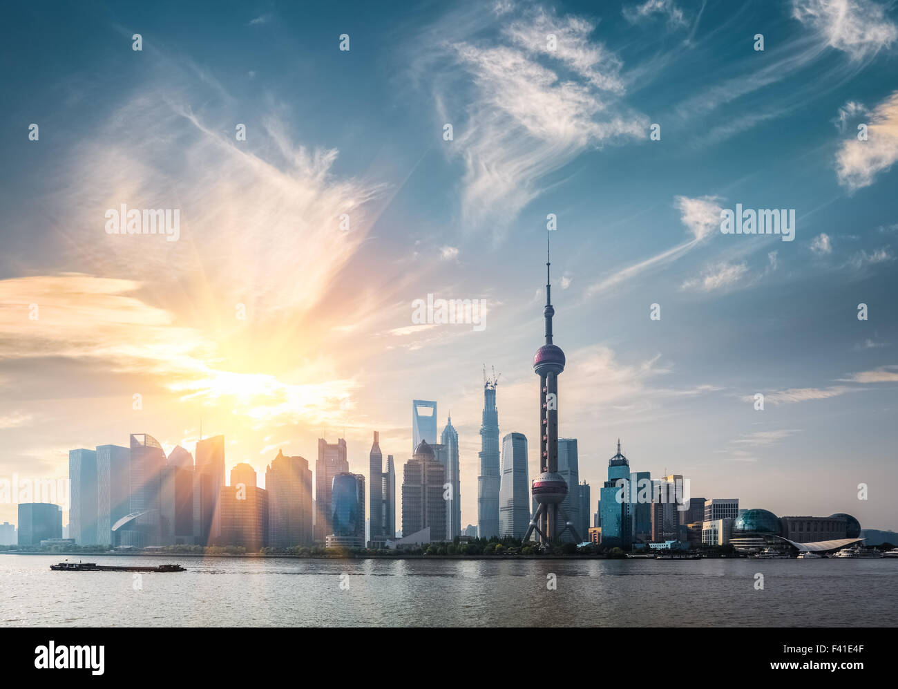 shanghai skyline in sunny morning Stock Photo
