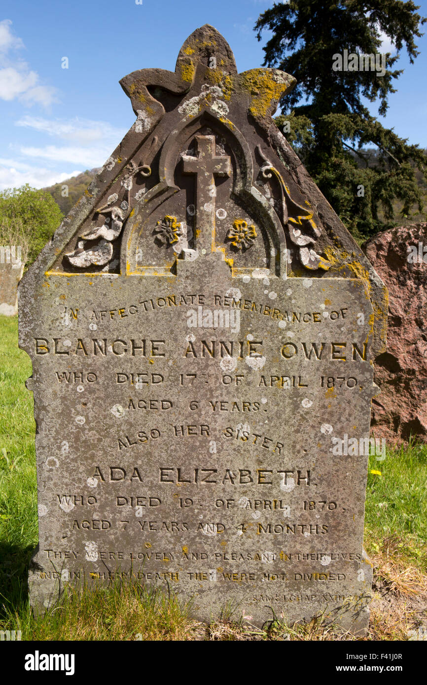 UK, England, Shropshire, Craven Arms, Stokesay, infant mortality, grave of two young children who died two days apart Stock Photo