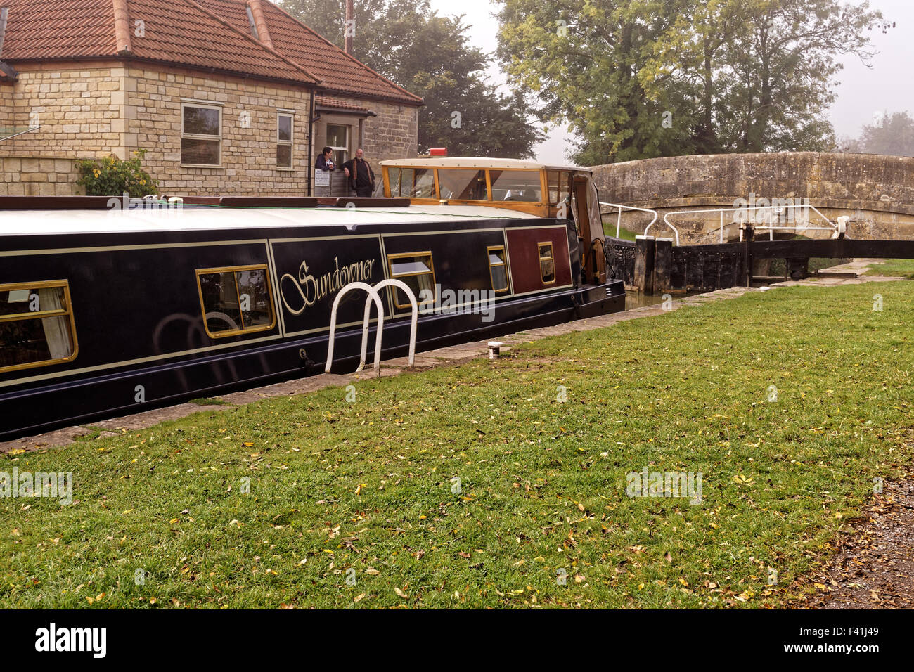 Lock keepers cottage on canal Stock Photo