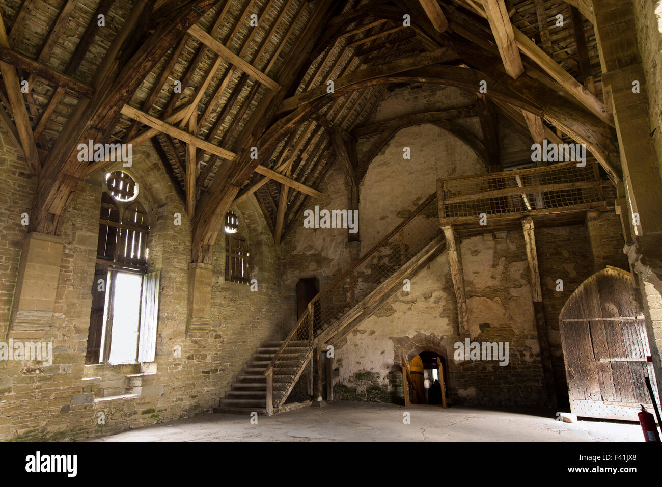 UK, England, Shropshire, Craven Arms, Stokesay Castle, Great Hall original staircase to North Tower Stock Photo