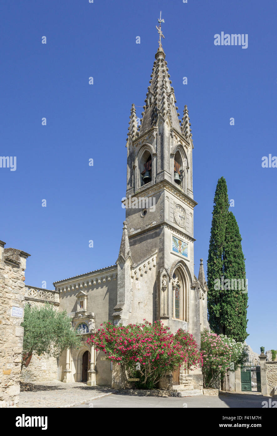Church, Aiguèze, Languedoc-Roussillon, France Stock Photo
