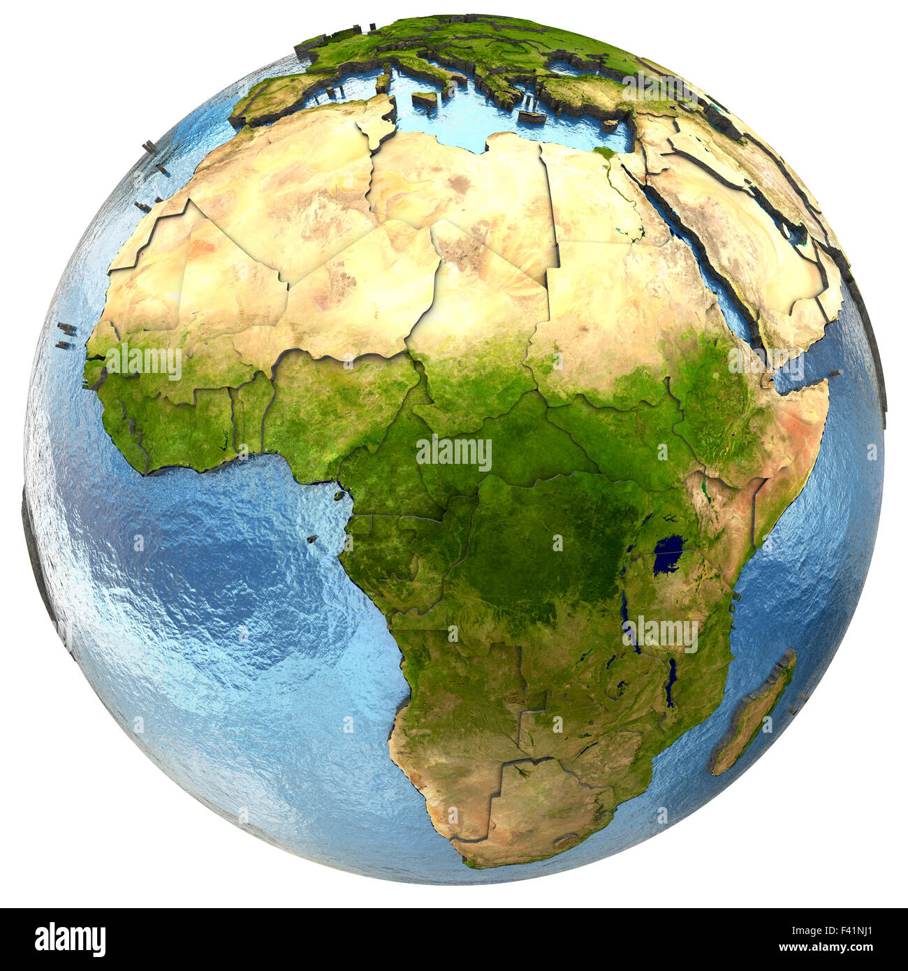 Africa on highly detailed planet Earth with embossed continents and ...