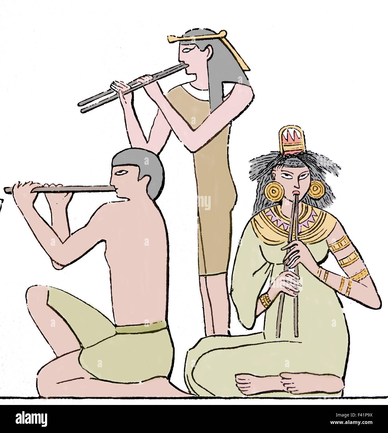 Ancient Egypt. Musicians. Flute. Engraving. 19th century. Later ...