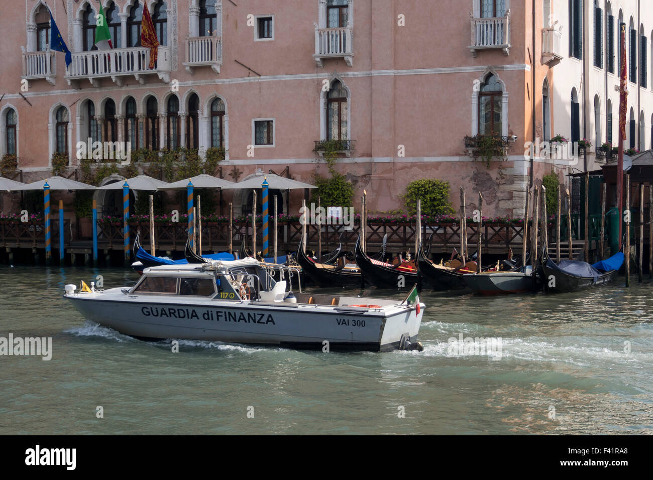 VENICE, ITALY - MAY 06, 2015:  Boat of the Guardia di Finanza on the Grand Canal Stock Photo