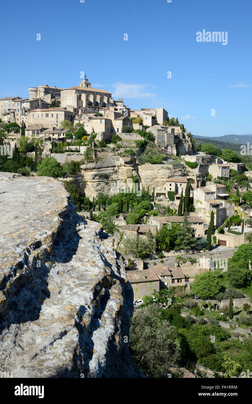 View over the Perched Hilltop Village of Gordes in the Luberon Regional Park Vaucluse Provence France Stock Photo