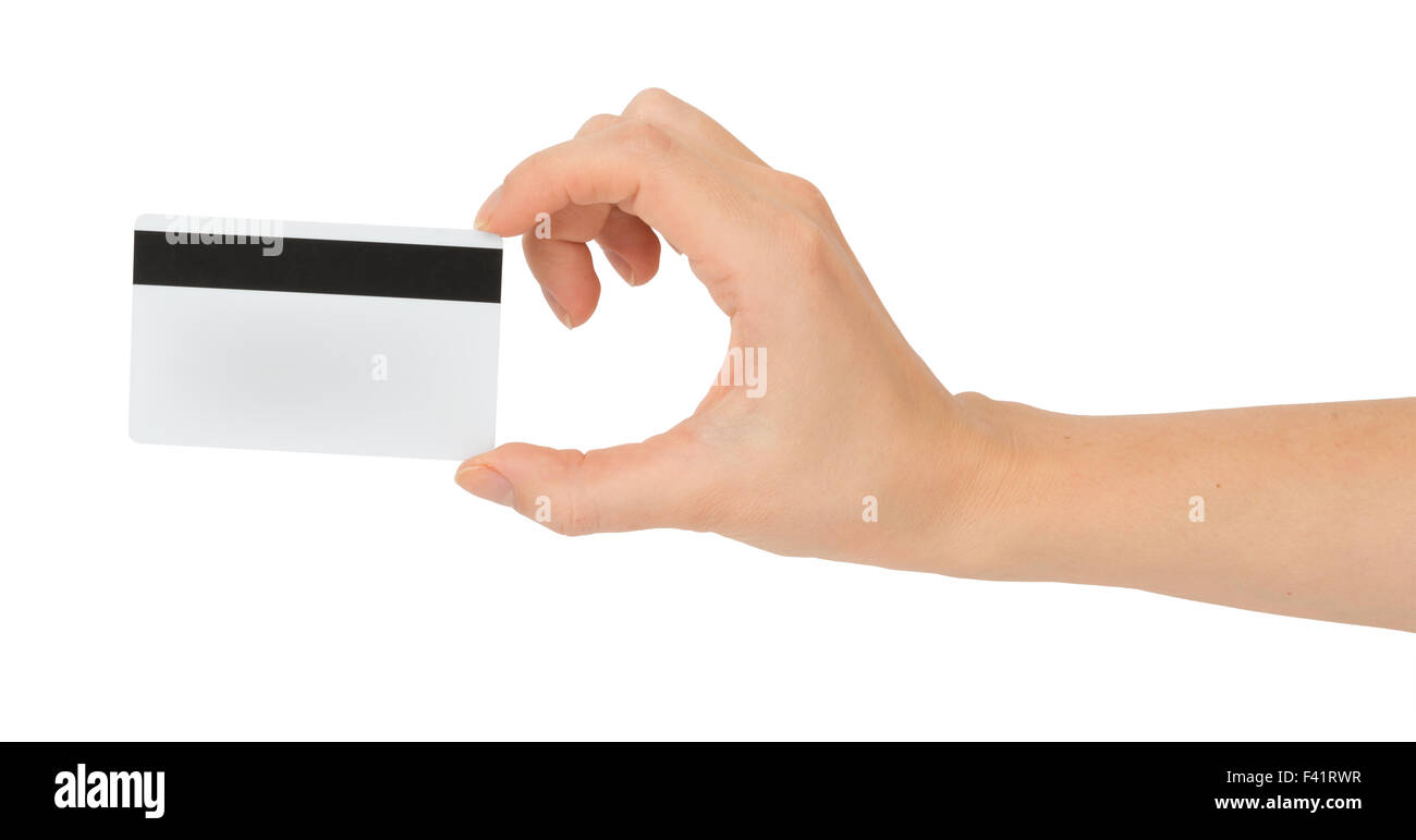 Empty credit card in humans hand Stock Photo