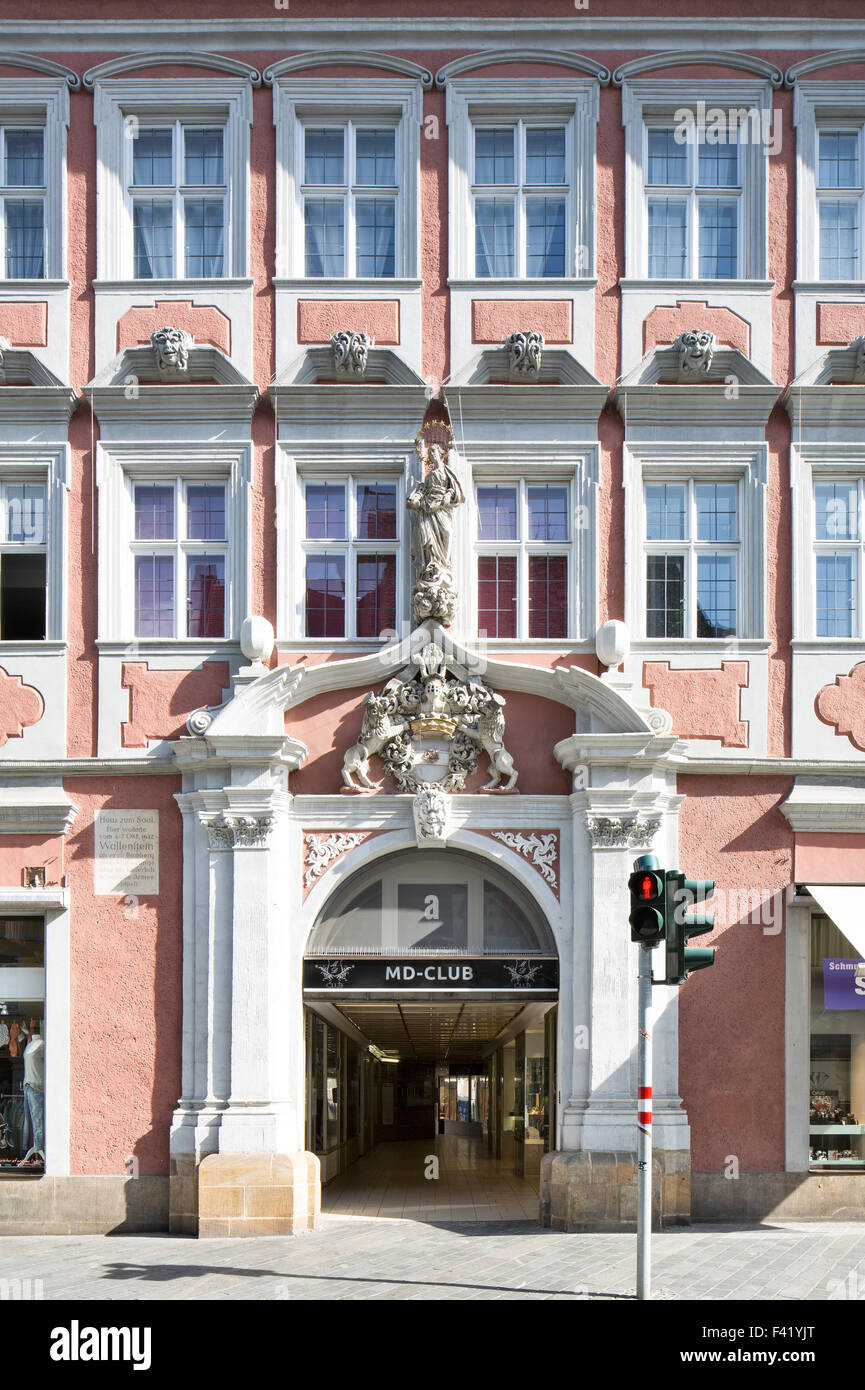 Haus zum Saal or Wallenstein-Haus, representative community center, entrance, Bamberg, Upper Franconia, Bavaria, Germany Stock Photo