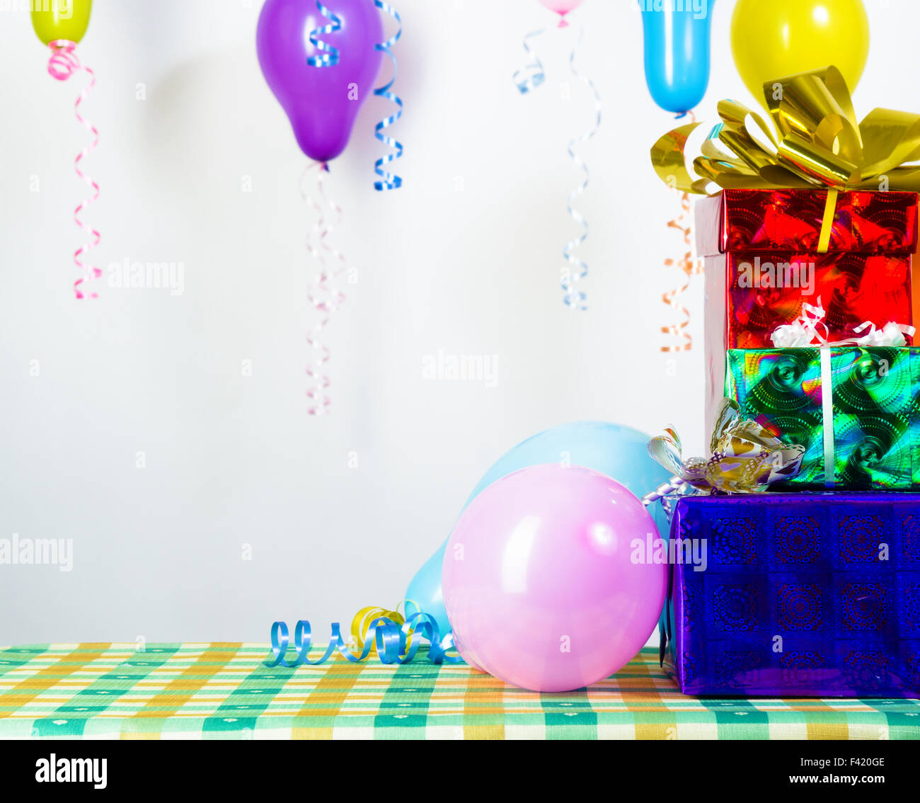 Balloons and gifts. Background or card Stock Photo - Alamy