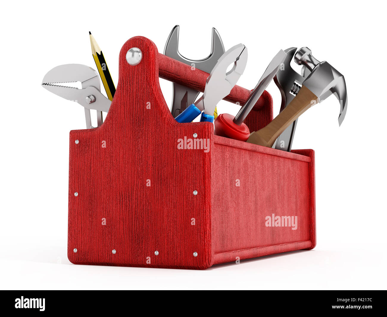 Red toolbox full of hand tools isolated on white background Stock Photo ...