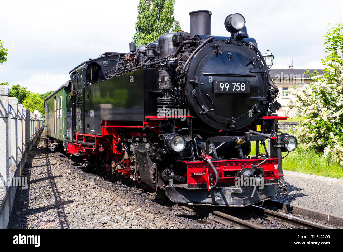 Steam train on the Zittau Railway,Saxony ,Germany. Stock Photo