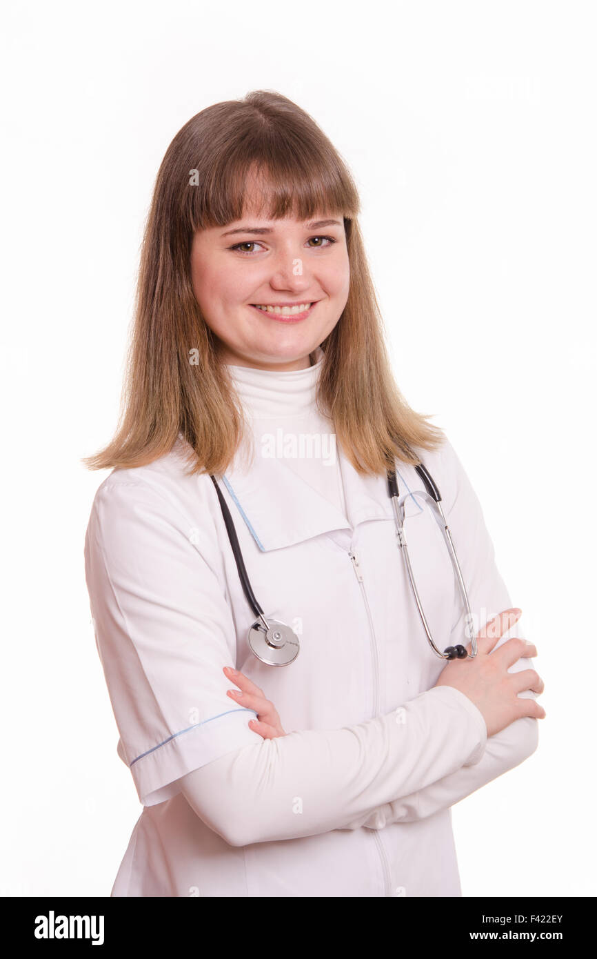 Girl in white coat with stethoscope Stock Photo Alamy