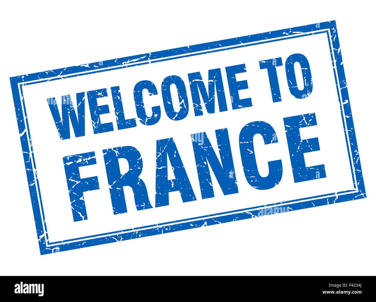 France blue square grunge welcome isolated stamp Stock Photo - Alamy