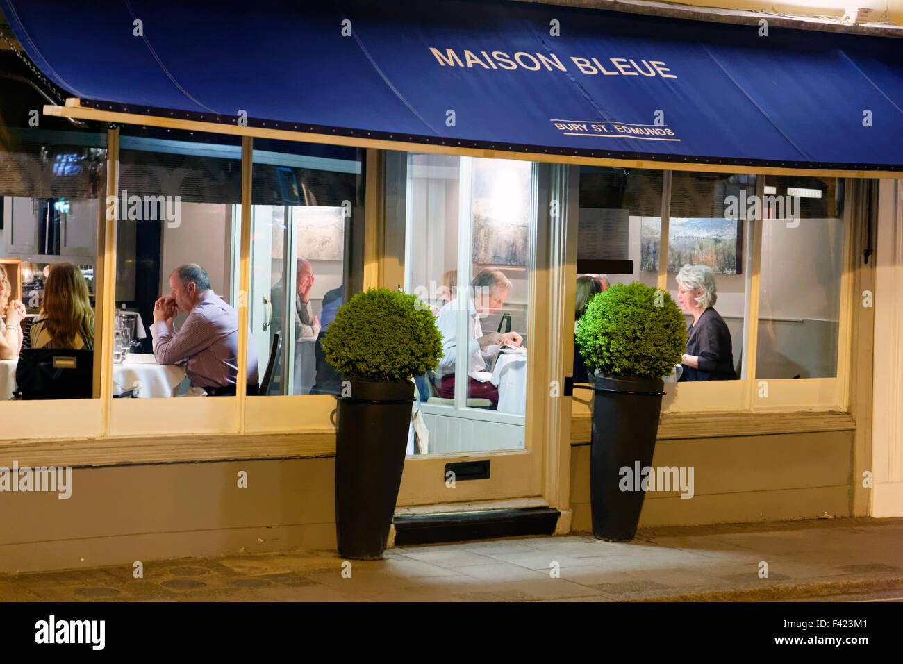 La Maison Bleue French restaurant in Bury St Edmunds, UK Stock Photo