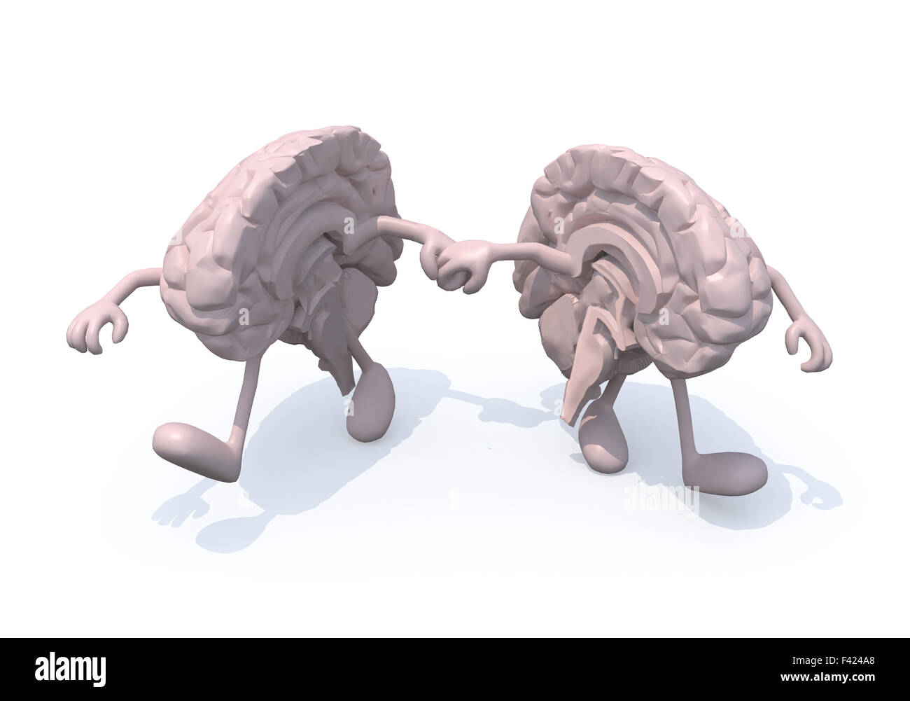 two half brains that walk hand in hand, 3d illustration Stock Photo