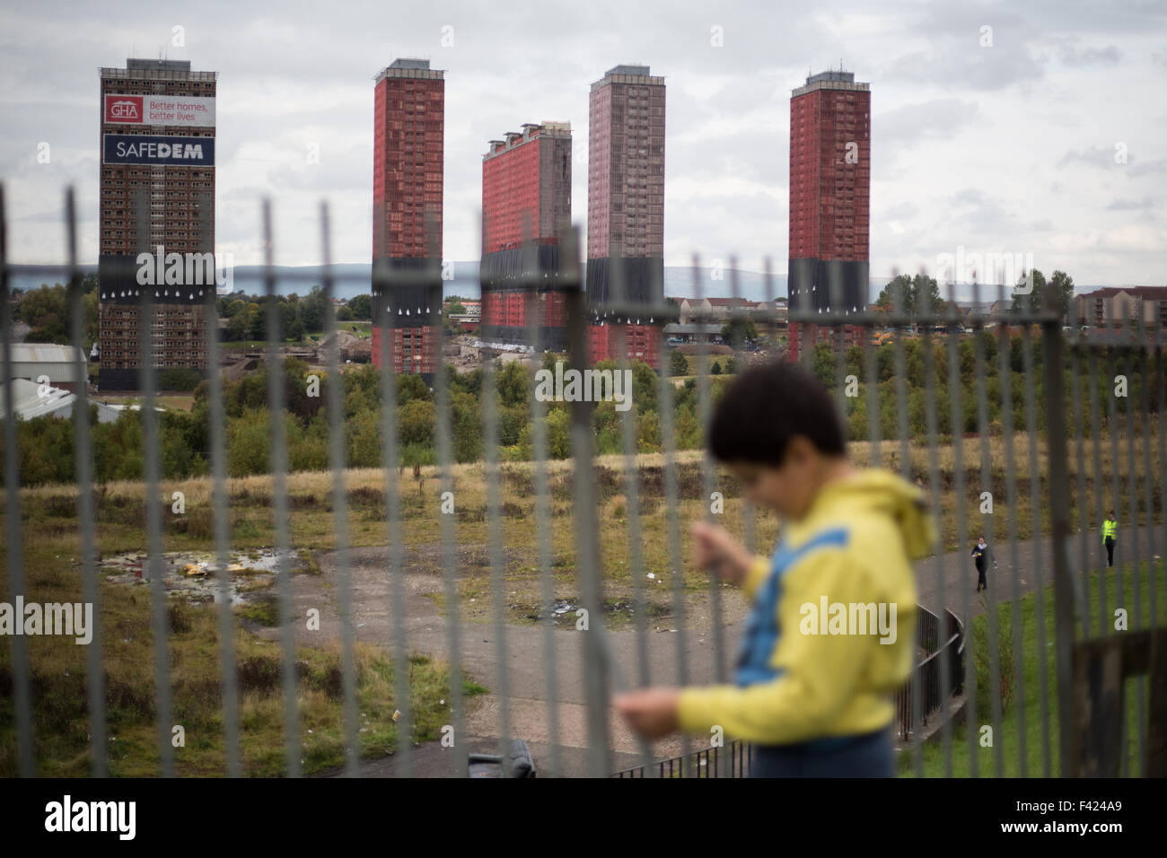 The demolition of the iconic Red Road flats, in the East End of Glasgow, Scotland, on Sunday, 11 October 2015. Stock Photo