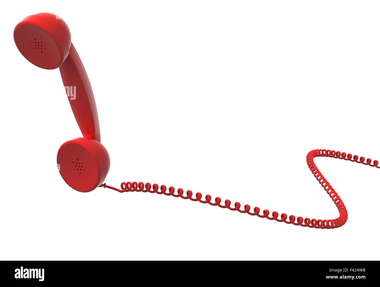 red retro telephone handset and cable, isolated, white background Stock