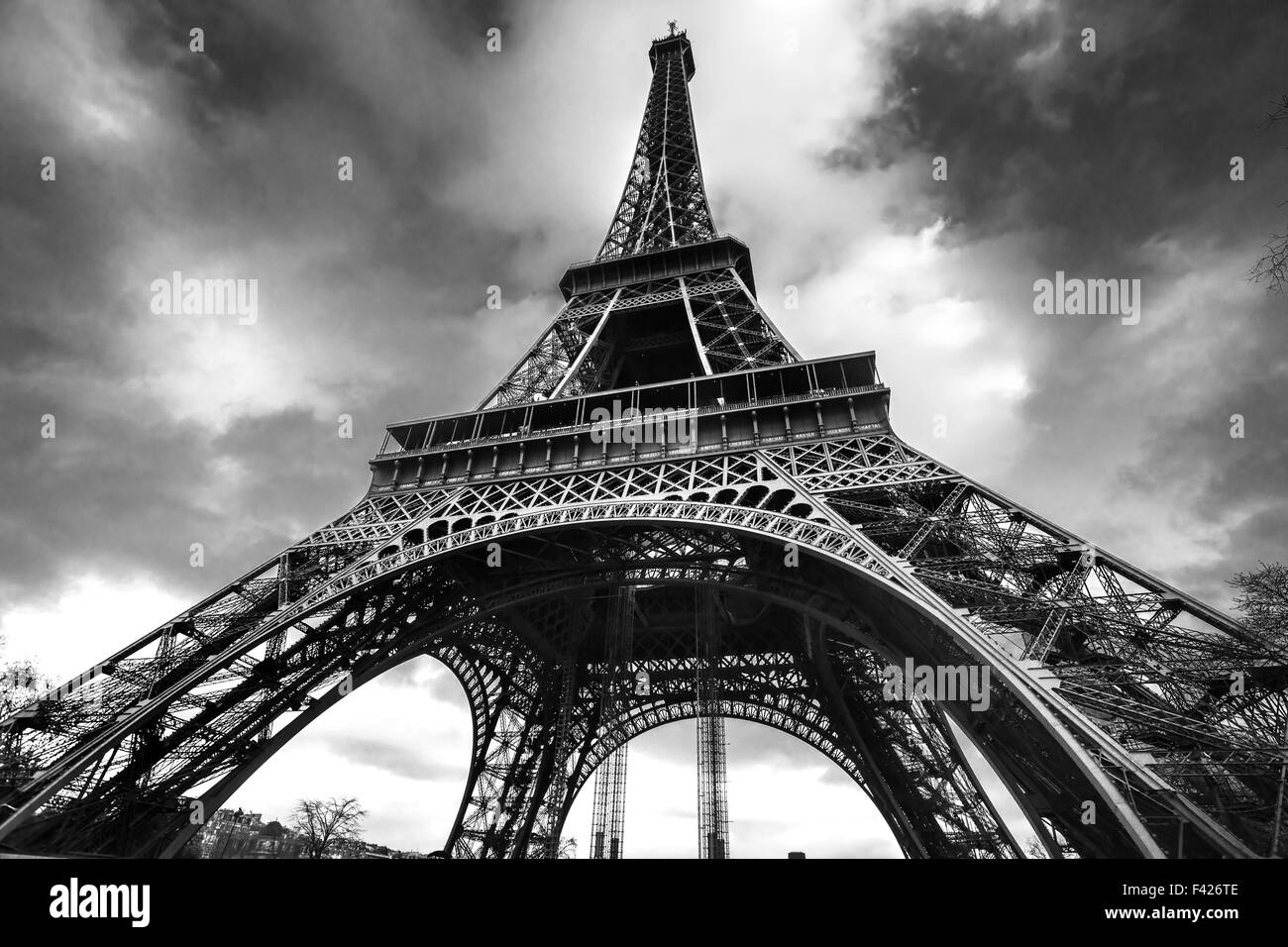 View of the Eiffel tower at sunrise, Paris. Stock Photo